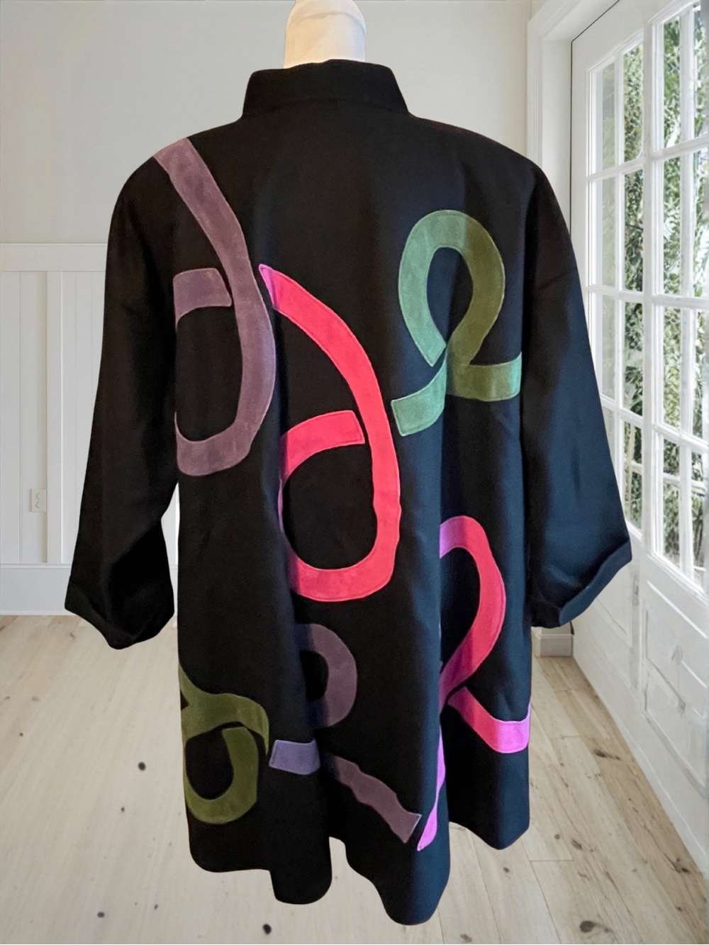 Vintage OSGOOD SMÜK Women’s Wool Swing Coat 80s Wearable Art Suede Jacket OSFM - Picture 7 of 16